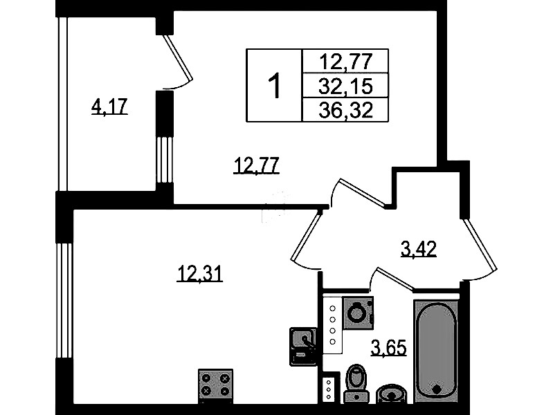 1-комнатная квартира 32.15 м², 4/4 эт., ЖК «Любоград в Стрельне»